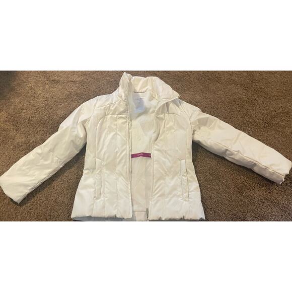 Calvin Klein S Duck Down Puffer White Jacket Full Zip Pockets Faux Fur Lining - Picture 3 of 7